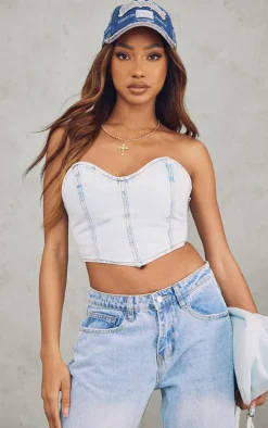 Acid Blue Wash Seam Detail Denim Corset