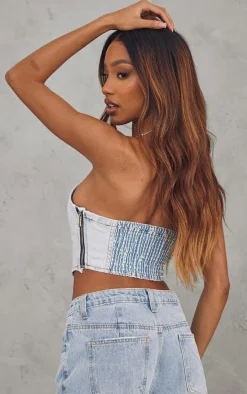 Acid Blue Wash Seam Detail Denim Corset