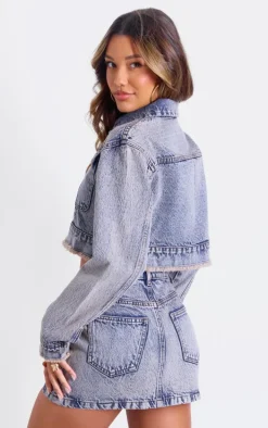 Acid Wash Denim Cropped Jacket