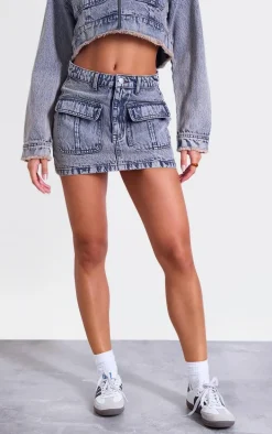 Acid Wash Pocket Detail Denim Mini Skirt