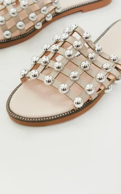 Alisa Nude Large Studded Slides