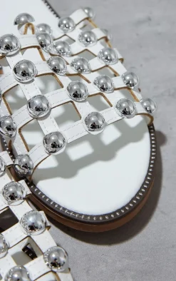 Alisa White Large Studded Slides