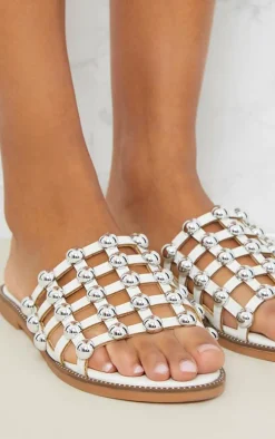 Alisa White Large Studded Slides