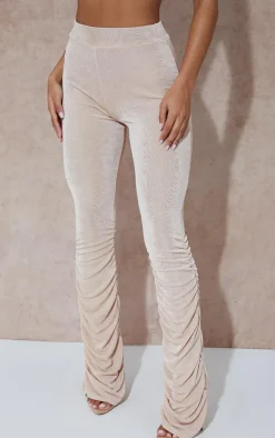 Almond Acetate Slinky Ruched Flared Pants