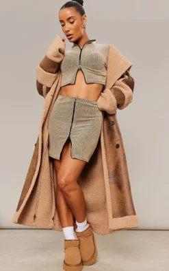 Almond Two Tone Crinkle Rib Mini Skirt