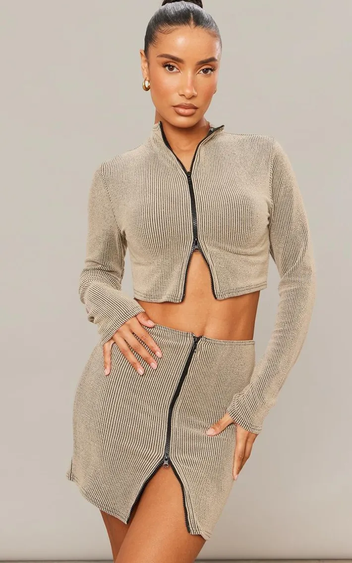 Almond Two Tone Crinkle Rib Mini Skirt