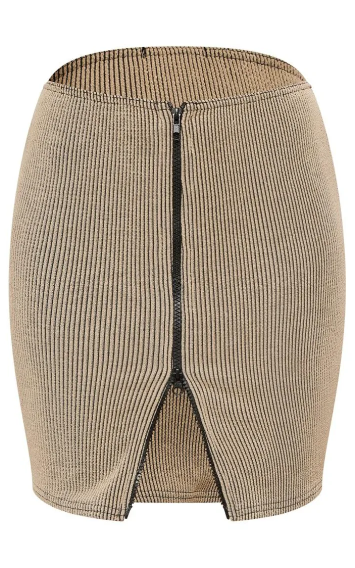 Almond Two Tone Crinkle Rib Mini Skirt