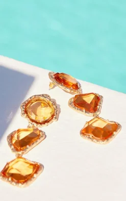 Amber Molten Drop Jewel Statement Earrings