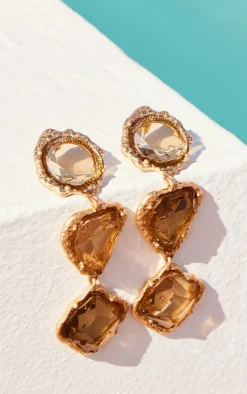 Amber Molten Drop Jewel Statement Earrings