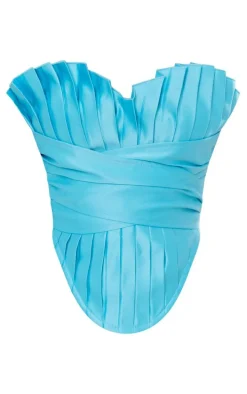 Aqua Blue Pleated Drape Front Corset