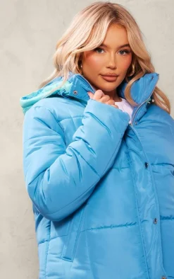 Aqua Contrast Hood Puffer Jacket