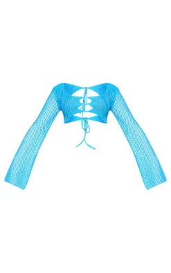 Aqua Crochet Long Sleeve Beach Top