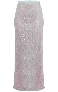 Aqua Sheer Sequin Maxi Skirt