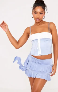 Aqua Slinky Tiered Drape Micro Mini Skirt