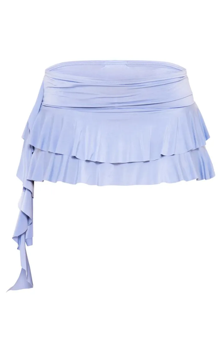 Aqua Slinky Tiered Drape Micro Mini Skirt