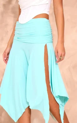 Aqua Soft Touch Ruched Asymmetric Midi Skirt