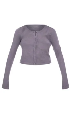 Ash Grey Basic Fine Knit Button Up Cardigan