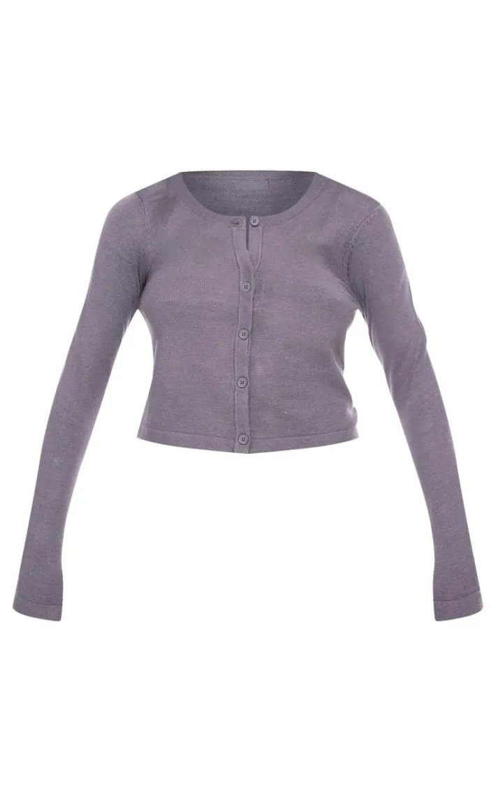 Ash Grey Basic Fine Knit Button Up Cardigan