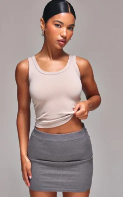 Ash Grey Basic Fine Knit A Line Mini Skirt