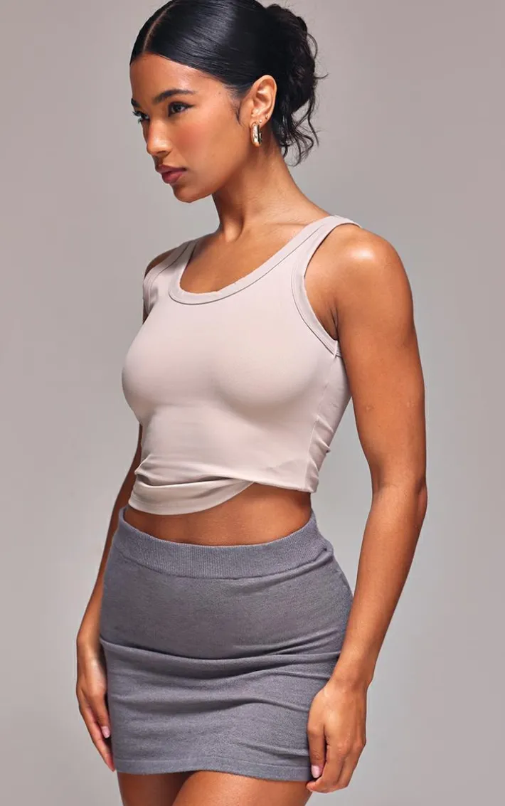 Ash Grey Basic Fine Knit A Line Mini Skirt