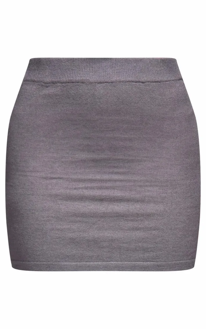 Ash Grey Basic Fine Knit A Line Mini Skirt