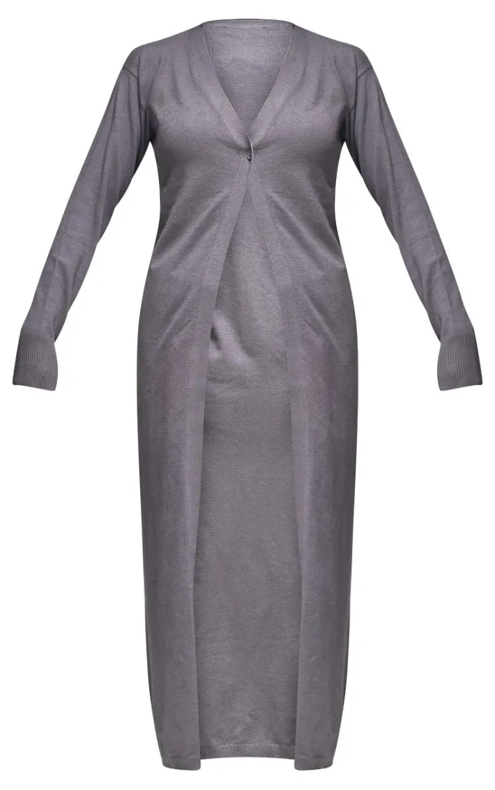 Ash Grey Basic Fine Knit Maxi Cardigan