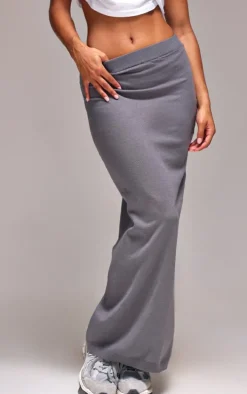Ash Grey Basic Fine Knit Maxi Skirt