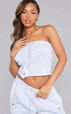 Ash Grey Contrast Panel Popper Bandeau Crop Top