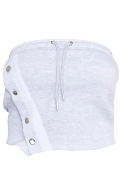 Ash Grey Contrast Panel Popper Bandeau Crop Top