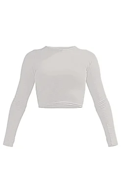 Ash Grey Cotton Jersey Long Sleeve Crew Neck Top