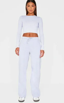 Ash Grey Cotton Jersey Wide Leg Pants