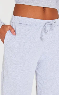 Ash Grey Cotton Jersey Wide Leg Pants