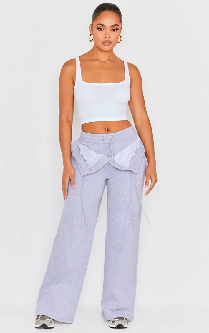 Ash Grey Exposed Waist Straight Leg Sweatpants