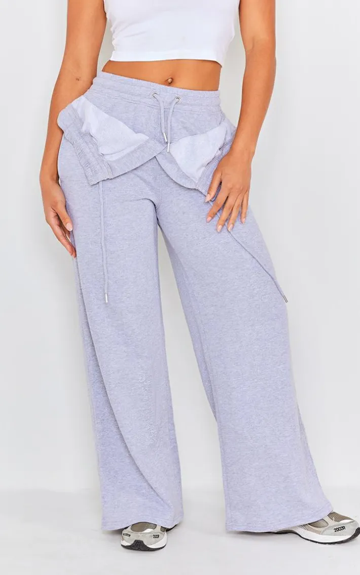 Ash Grey Exposed Waist Straight Leg Sweatpants