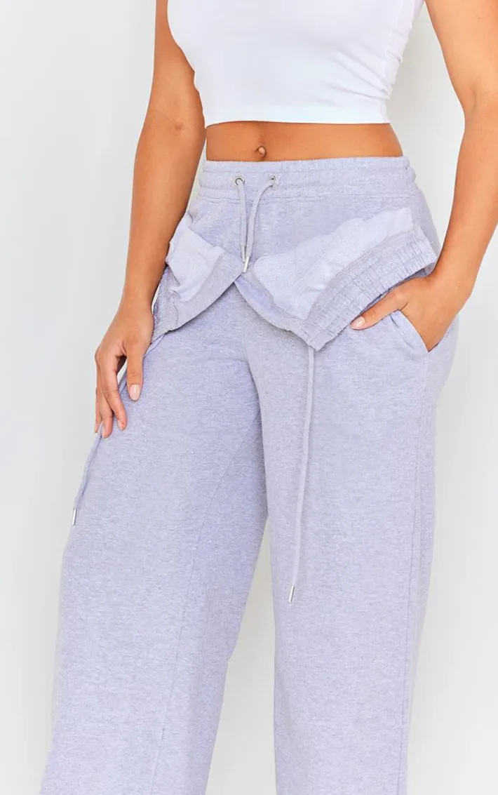 Ash Grey Exposed Waist Straight Leg Sweatpants