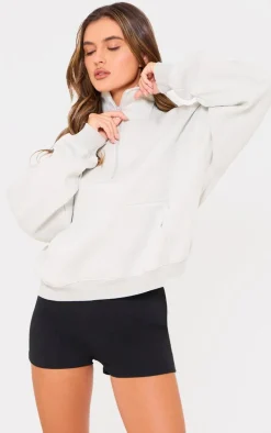 Ash Grey Half Zip Seam Double Pocket Detail Sweatshirt