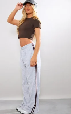 Ash Grey Loopback Side Stripe Elasticated Waist Straight Leg Sweatpants