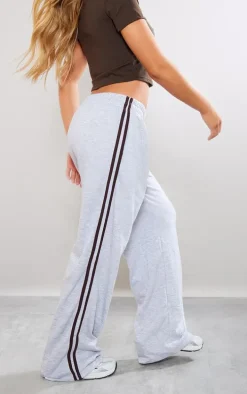 Ash Grey Loopback Side Stripe Elasticated Waist Straight Leg Sweatpants