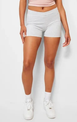 Ash Grey Marl Cotton Dip Waist Hot Pants
