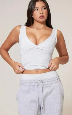 Ash Grey Marl Sculpt V Front Longline Padded Sports Bra