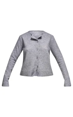 Ash Grey Melange Soft Knit Basic Button Up Cardigan