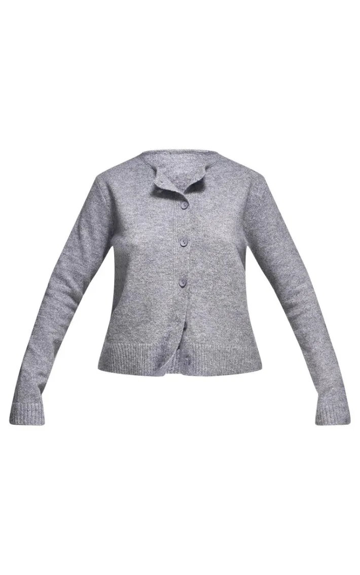 Ash Grey Melange Soft Knit Basic Button Up Cardigan