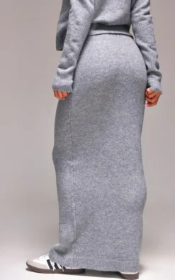 Ash Grey Melange Soft Knit Maxi Skirt