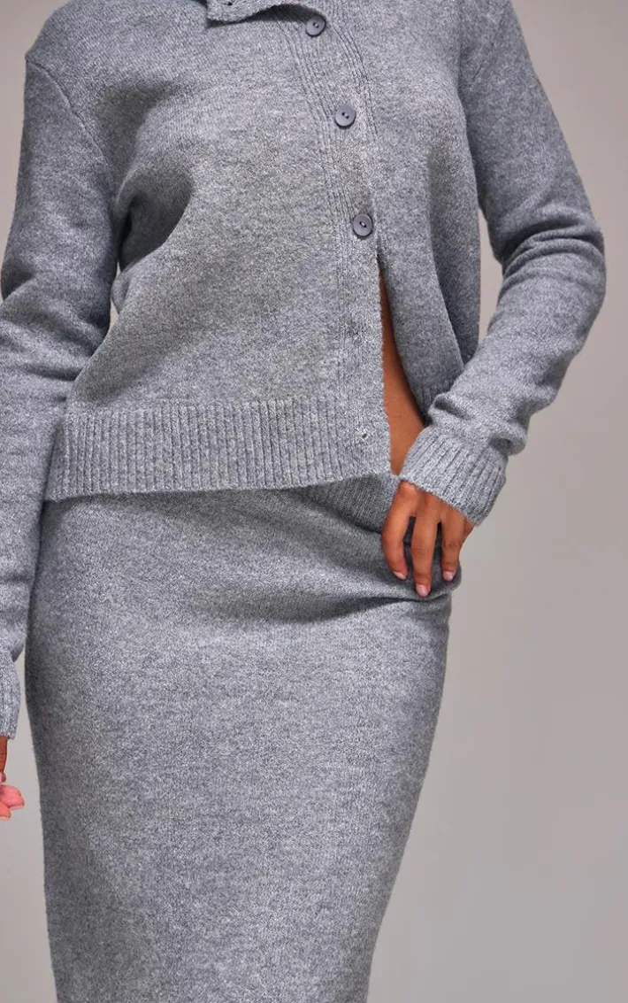 Ash Grey Melange Soft Knit Maxi Skirt