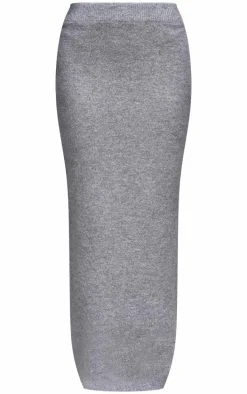 Ash Grey Melange Soft Knit Maxi Skirt