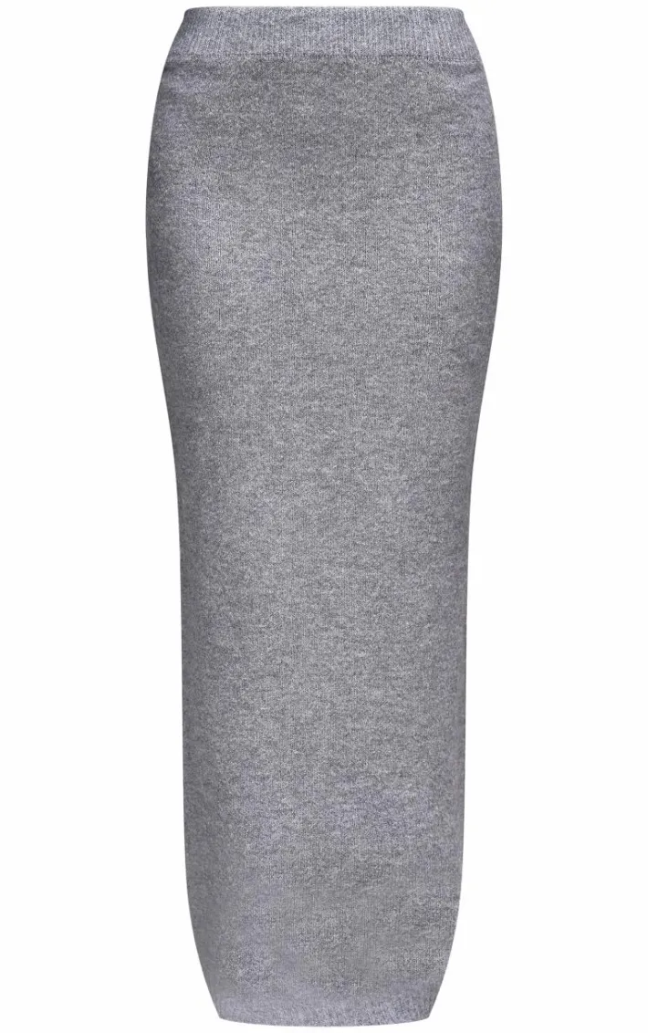 Ash Grey Melange Soft Knit Maxi Skirt