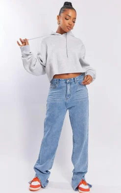 Ash Grey Oversized Cropped Sweat Hoodie