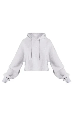 Ash Grey Oversized Cropped Sweat Hoodie