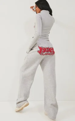 Ash Grey Oversized Graphic Printed Wide Leg Sweatpants