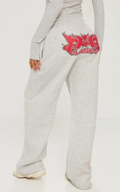 Ash Grey Oversized Graphic Printed Wide Leg Sweatpants